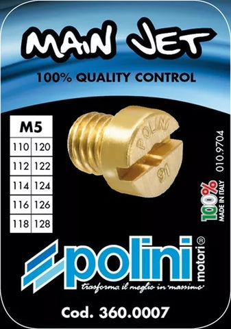 Polini 5mm main jet kit for Dellorto PHBG carburetors sizes 110-128